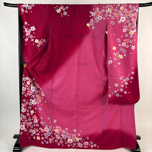 【美品】振袖禮服 身長172.5cm 袖長67cm M 雙層 可洗和服 櫻花 櫻花花瓣 金銀彩 漸層 粉色 化纖 優品級