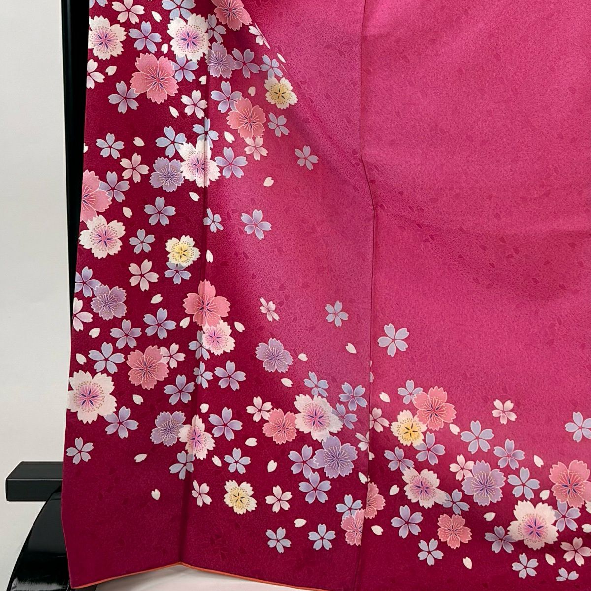 【美品】振袖禮服 身長172.5cm 袖長67cm M 雙層 可洗和服 櫻花 櫻花花瓣 金銀彩 漸層 粉色 化纖 優品級