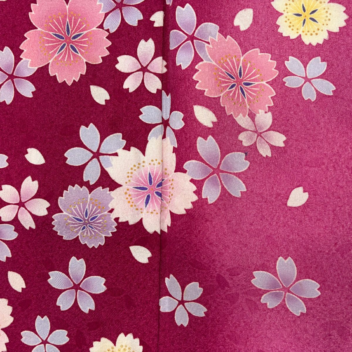 【美品】振袖禮服 身長172.5cm 袖長67cm M 雙層 可洗和服 櫻花 櫻花花瓣 金銀彩 漸層 粉色 化纖 優品級