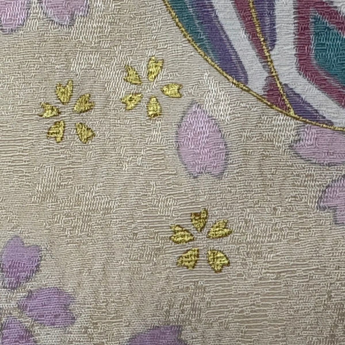 振袖禮服 身長165.5cm 袖長67cm M 雙層 櫻花 手毬 金絲 金銀彩 橙色 純蠶絲 優品級