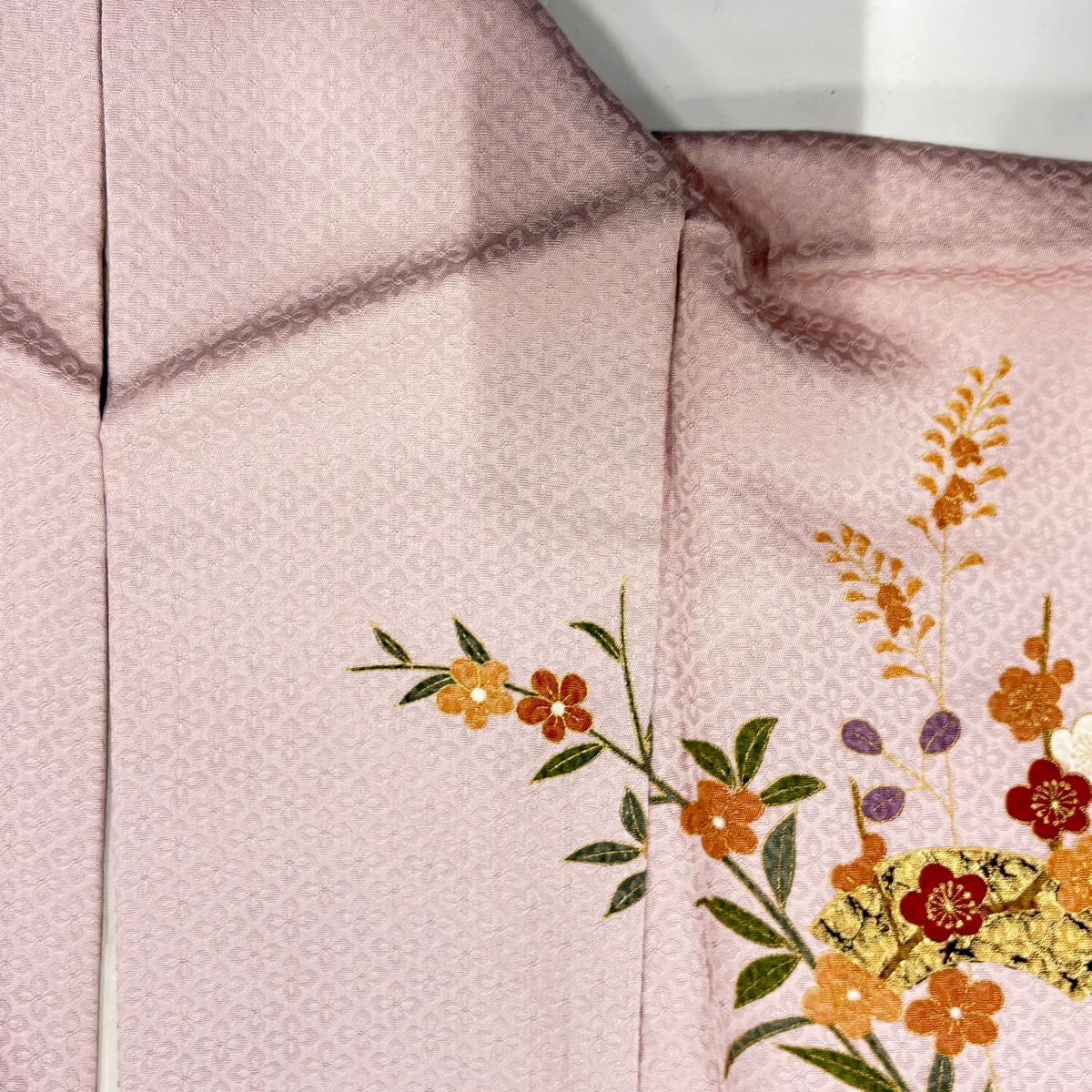 【美品】訪問服 身長153.5cm 袖長62cm S 雙層 草花紋紋 波 金銀彩 染分 粉紅 純蠶絲 秀品級 一つ紋