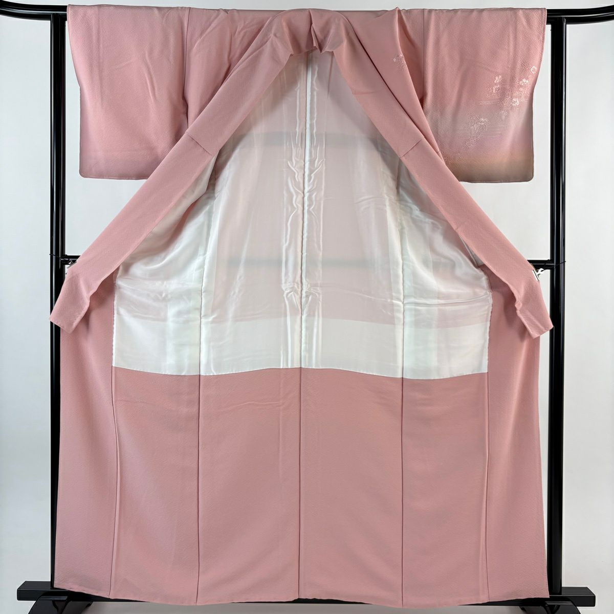 【美品】 付下 身長159.5cm 袖長62cm S 雙層 建物 貝桶 刺繡 金銀彩 粉紅 純蠶絲 秀品級 一つ紋