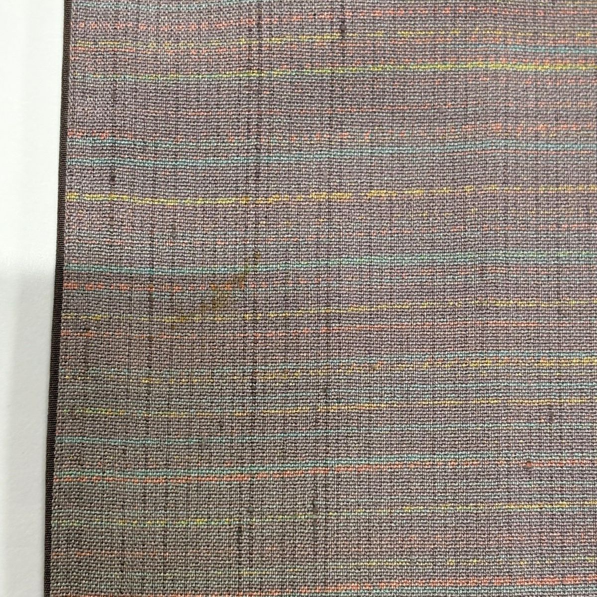 【美品】 小紋 身長157.5cm 袖長65cm M 雙層 紬織織 橫條 灰紫 純蠶絲 秀品級