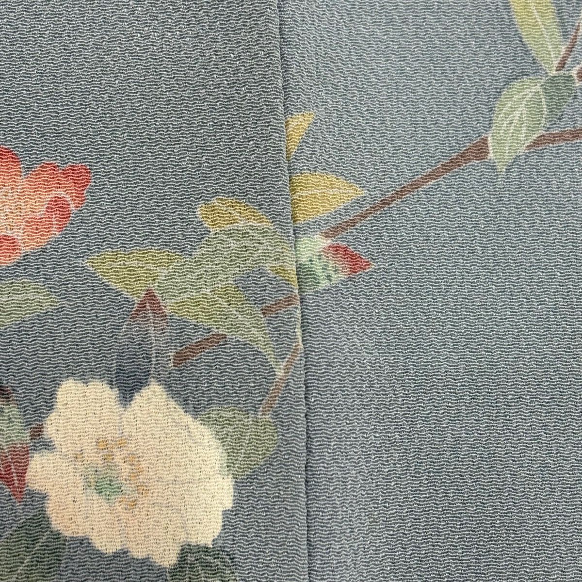 訪問服 身長157cm 袖長62.5cm S 雙層 岡村蒼風 落款あり 枝花 絞染 漸層 青灰 純蠶絲 秀品級 一つ紋