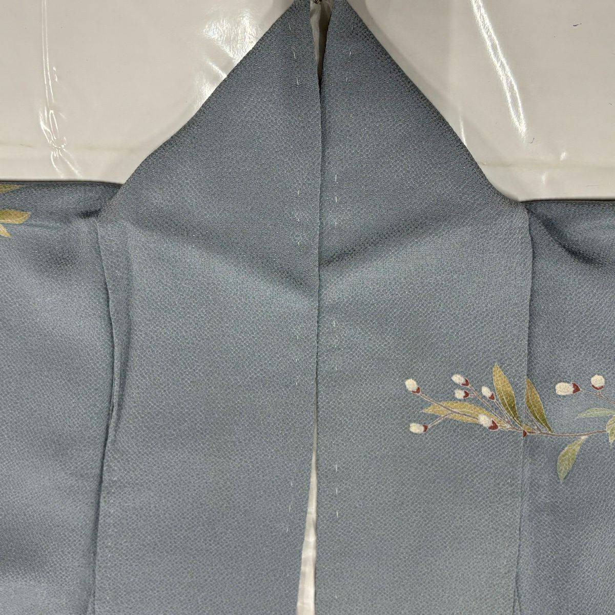 訪問服 身長157cm 袖長62.5cm S 雙層 岡村蒼風 落款あり 枝花 絞染 漸層 青灰 純蠶絲 秀品級 一つ紋