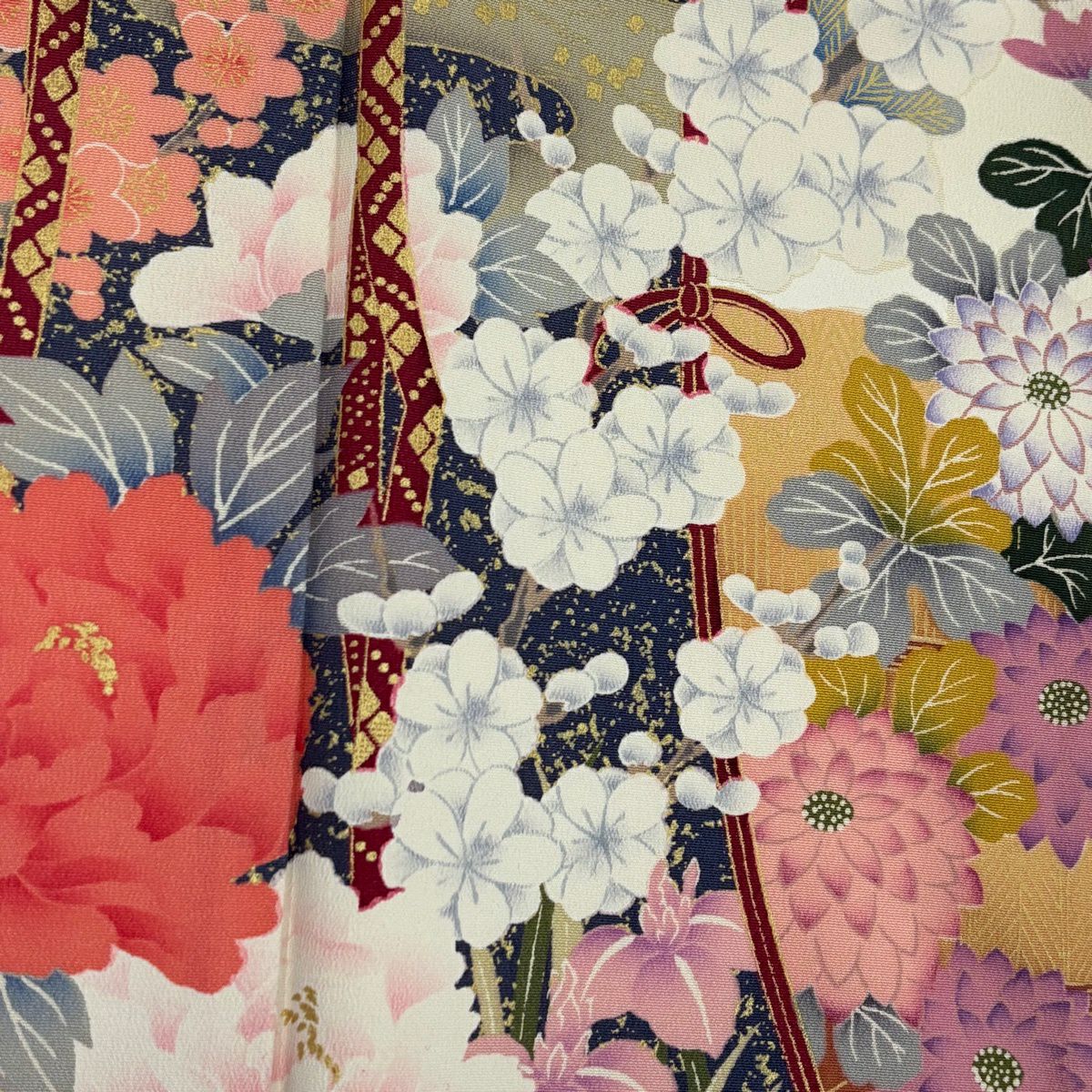 振袖禮服 身長163.5cm 袖長66.5cm M 雙層 幾帳 草花紋紋 金銀彩 漸層 粉色 純蠶絲 優品級
