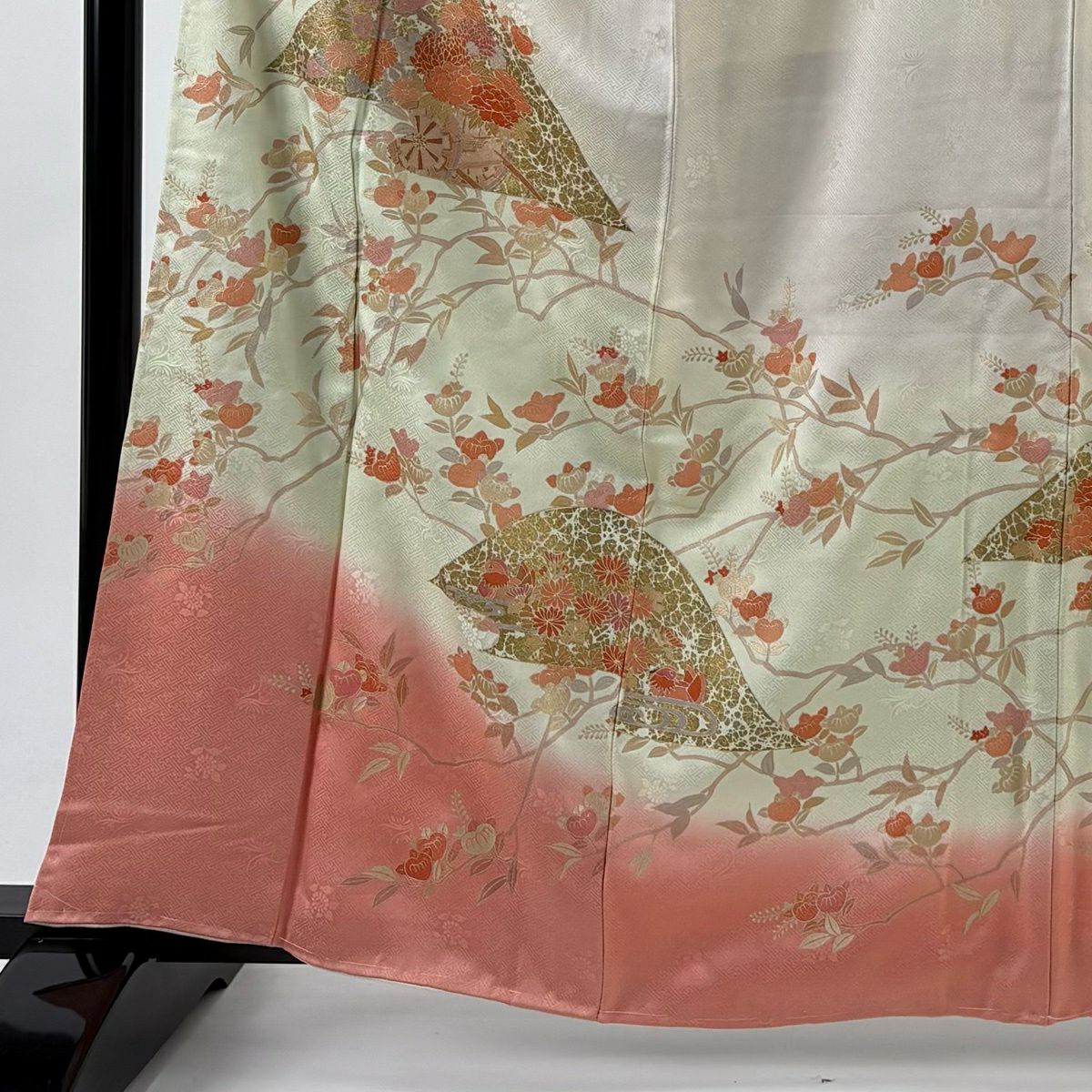訪問服 身長161.5cm 袖長66.5cm M 雙層 花車 橘 金銀彩 漸層 灰白 純蠶絲 優品級