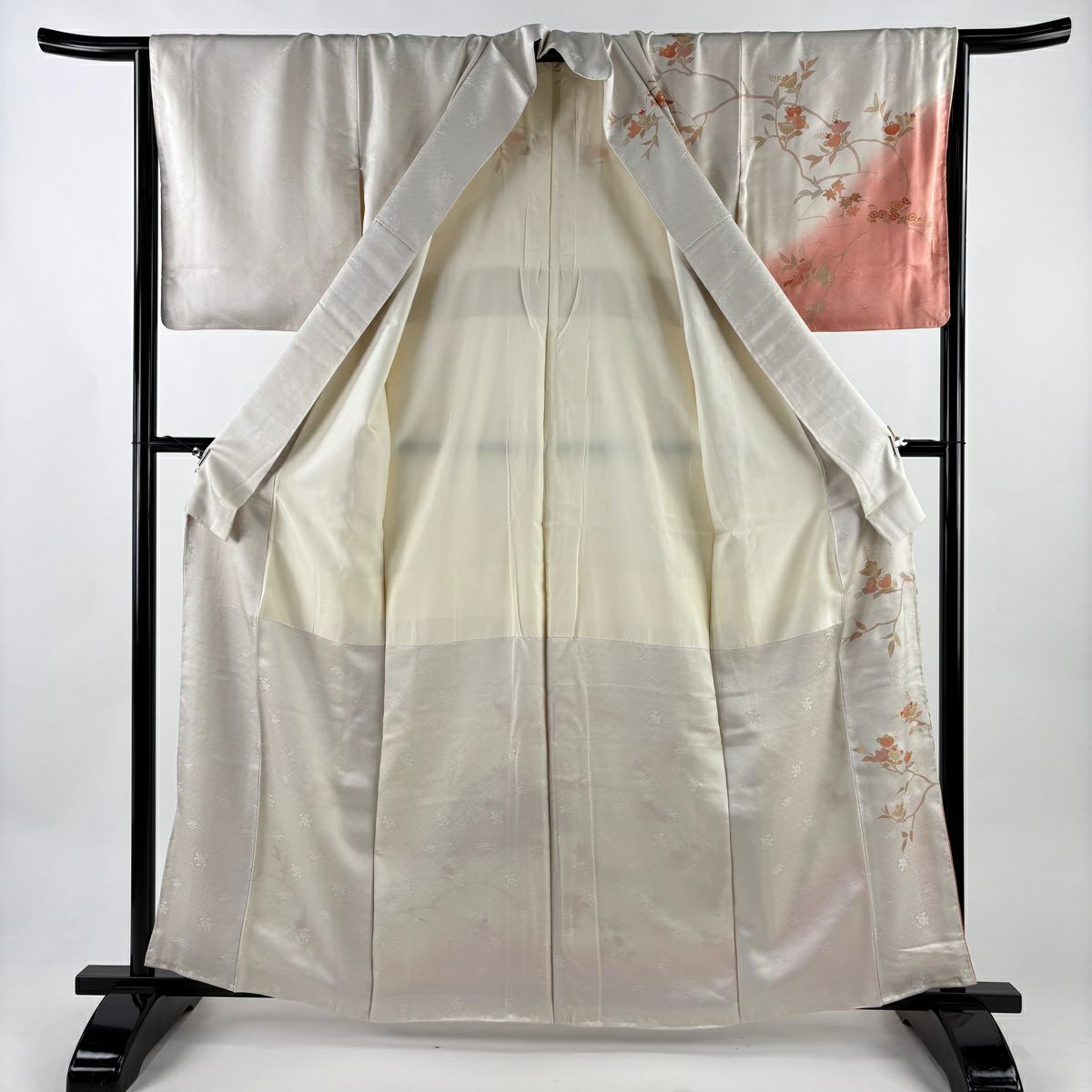 訪問服 身長161.5cm 袖長66.5cm M 雙層 花車 橘 金銀彩 漸層 灰白 純蠶絲 優品級
