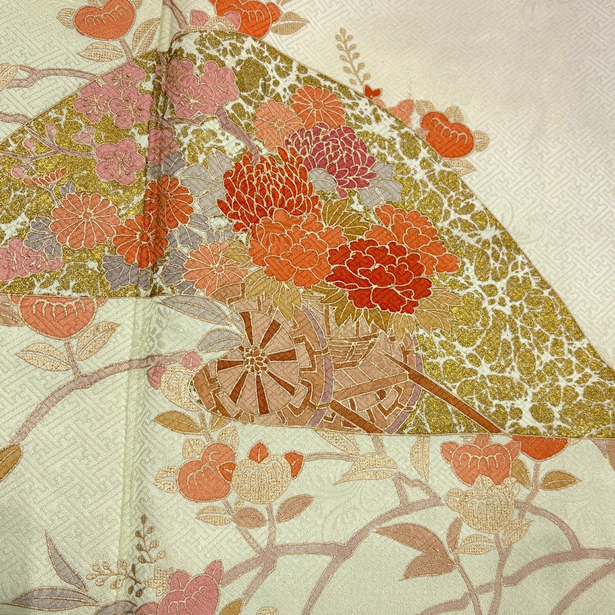 訪問服 身長161.5cm 袖長66.5cm M 雙層 花車 橘 金銀彩 漸層 灰白 純蠶絲 優品級