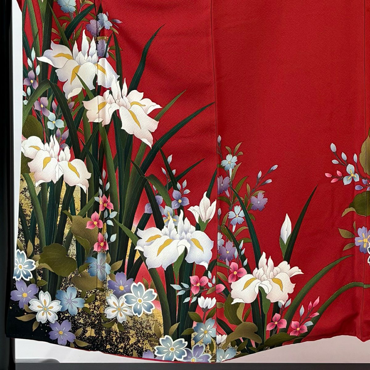【美品】振袖禮服 身長153.5cm 袖長63cm S 雙層 菖蒲 櫻花 金銀彩 漸層 紅 純蠶絲 秀品級