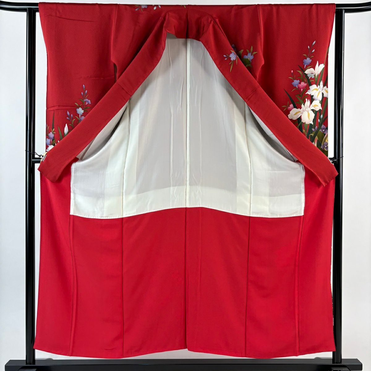 【美品】振袖禮服 身長153.5cm 袖長63cm S 雙層 菖蒲 櫻花 金銀彩 漸層 紅 純蠶絲 秀品級