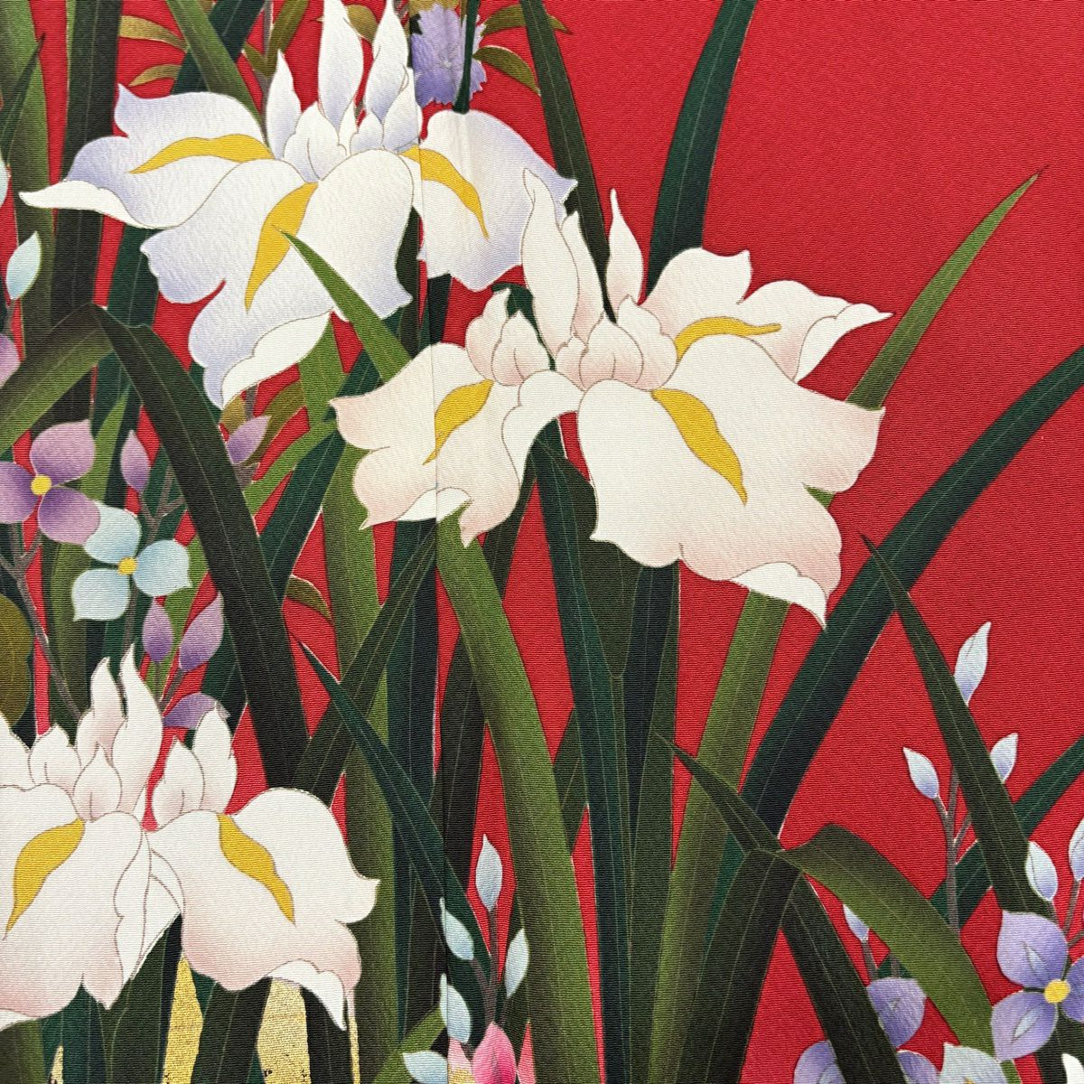 【美品】振袖禮服 身長153.5cm 袖長63cm S 雙層 菖蒲 櫻花 金銀彩 漸層 紅 純蠶絲 秀品級