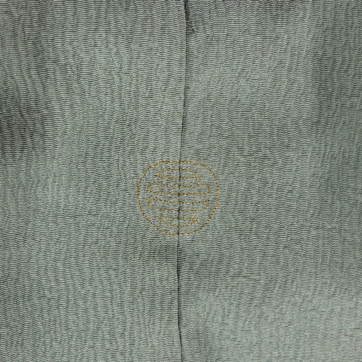 付下 身長164cm 袖長64cm M 雙層 幾何圖案 刺繡 金銀彩 灰綠 純蠶絲 秀品級 一個紋