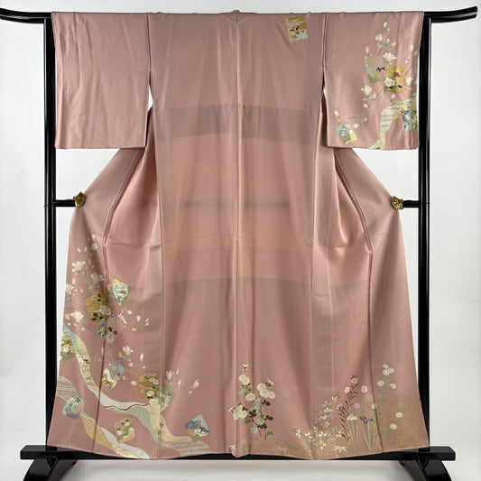 訪問服 身長157cm 袖長64cm M 雙層 色紙 松樹竹子梅花 金絲 金銀彩 粉紅 純蠶絲 優品級