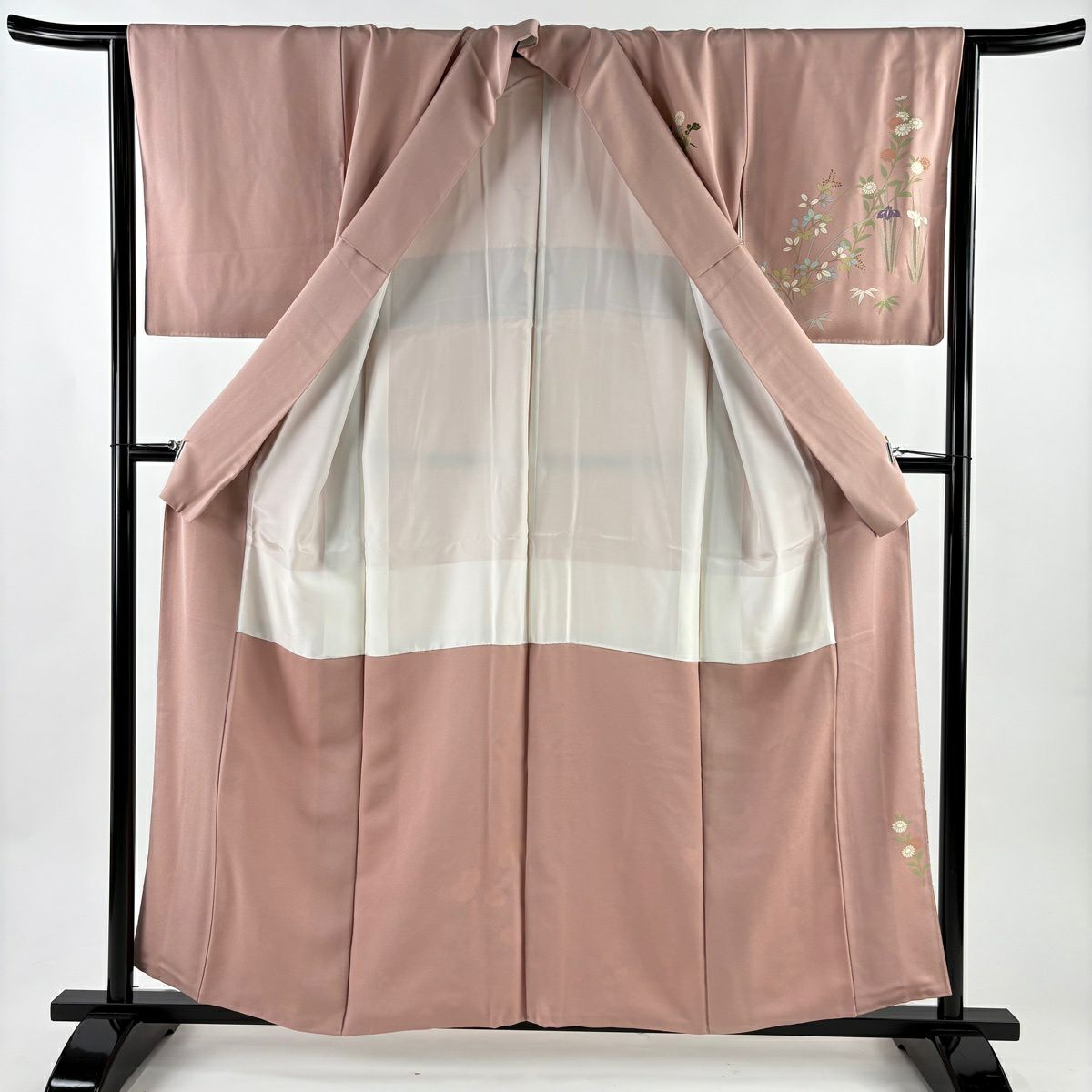 訪問服 身長157cm 袖長64cm M 雙層 色紙 松樹竹子梅花 金絲 金銀彩 粉紅 純蠶絲 優品級