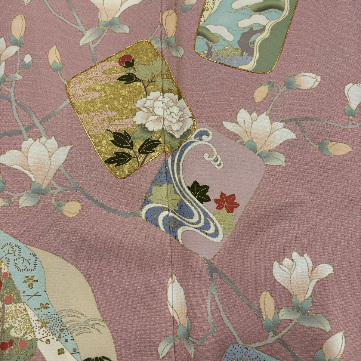 訪問服 身長157cm 袖長64cm M 雙層 色紙 松樹竹子梅花 金絲 金銀彩 粉紅 純蠶絲 優品級