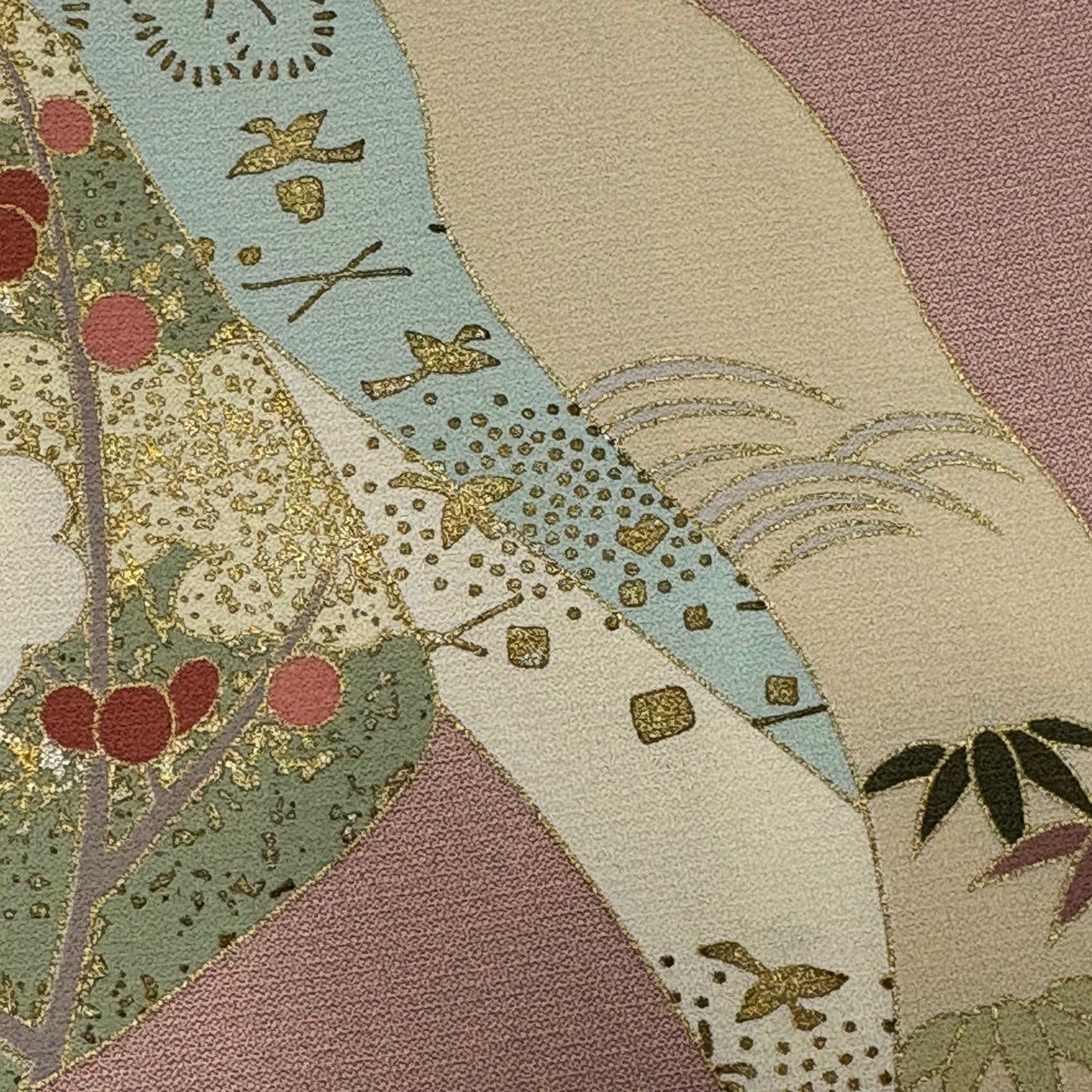 訪問服 身長157cm 袖長64cm M 雙層 色紙 松樹竹子梅花 金絲 金銀彩 粉紅 純蠶絲 優品級