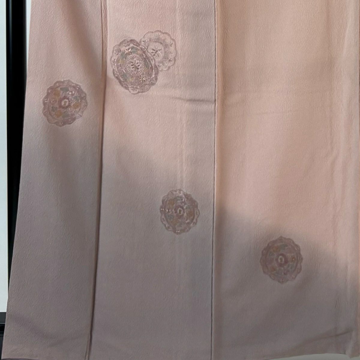 付下 身長164.5cm 袖長64cm M 雙層 鏡裏文 草花紋紋 刺繡 漸層 粉紅 純蠶絲 優品級