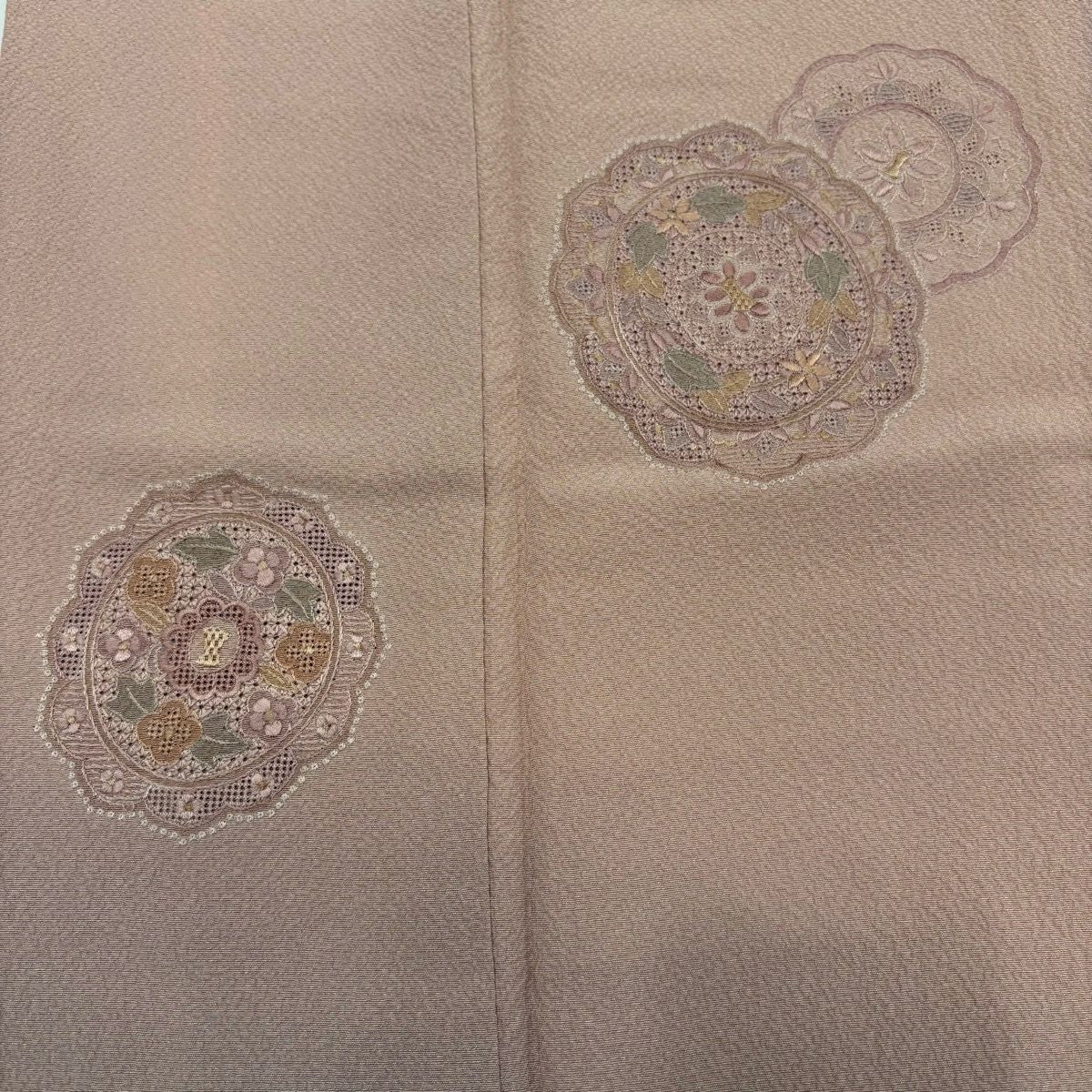 付下 身長164.5cm 袖長64cm M 雙層 鏡裏文 草花紋紋 刺繡 漸層 粉紅 純蠶絲 優品級