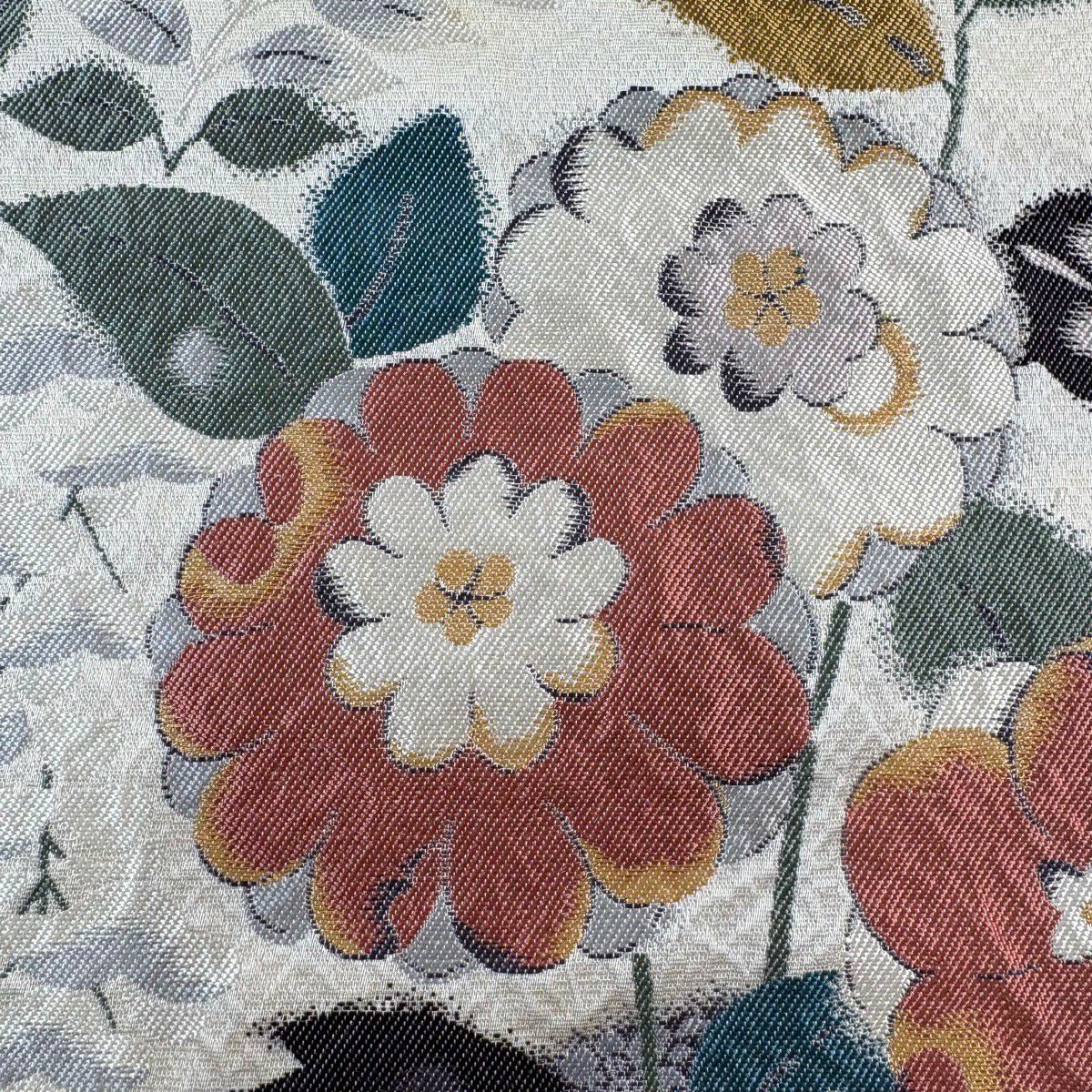 袋帶 秀品級 關西仕立 花瓶 枝梅花 金絲 奶油 六通 純蠶絲