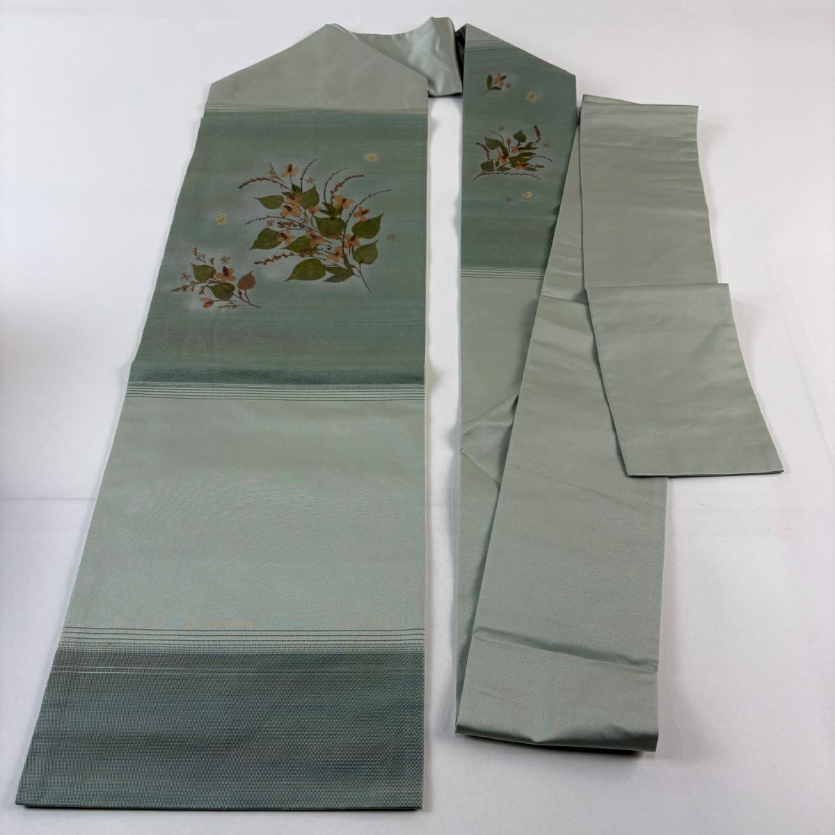 名古屋帶 秀品級 花香織 薄綠 純蠶絲