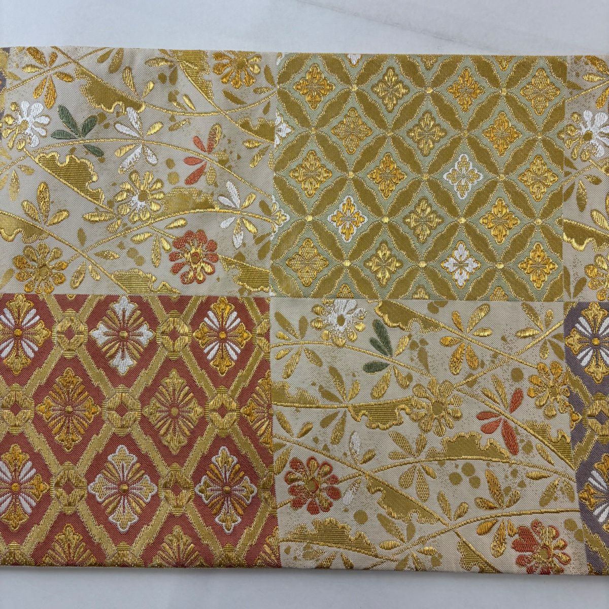 【美品】 袋帶 秀品級 ますいわ屋 七寶 雪輪 金絲 金金箔 米色 六通 純蠶絲