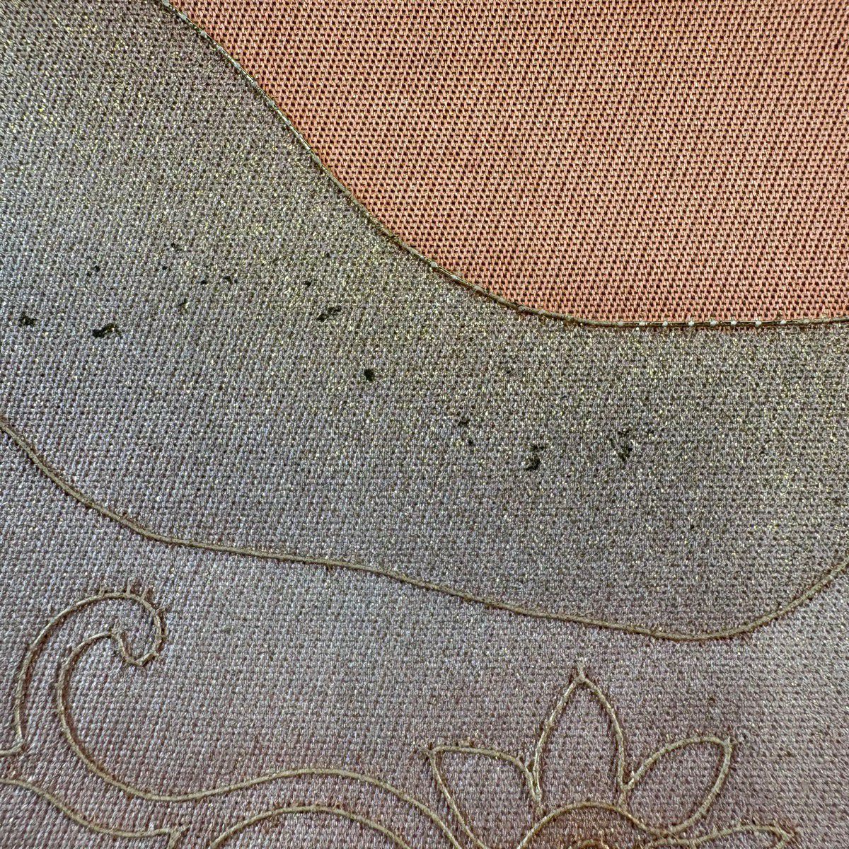 袋帶 秀品級 華紋 有職文樣 刺繡 金彩裝飾 鮭粉色 大鼓圖案 純蠶絲