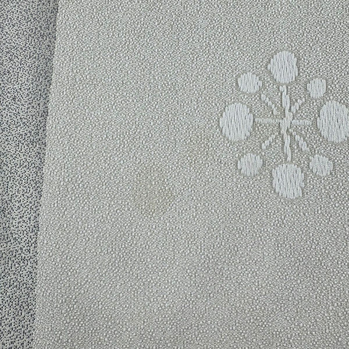 袋帶 秀品級 草花紋紋 市松樹 灰白 六通 純蠶絲