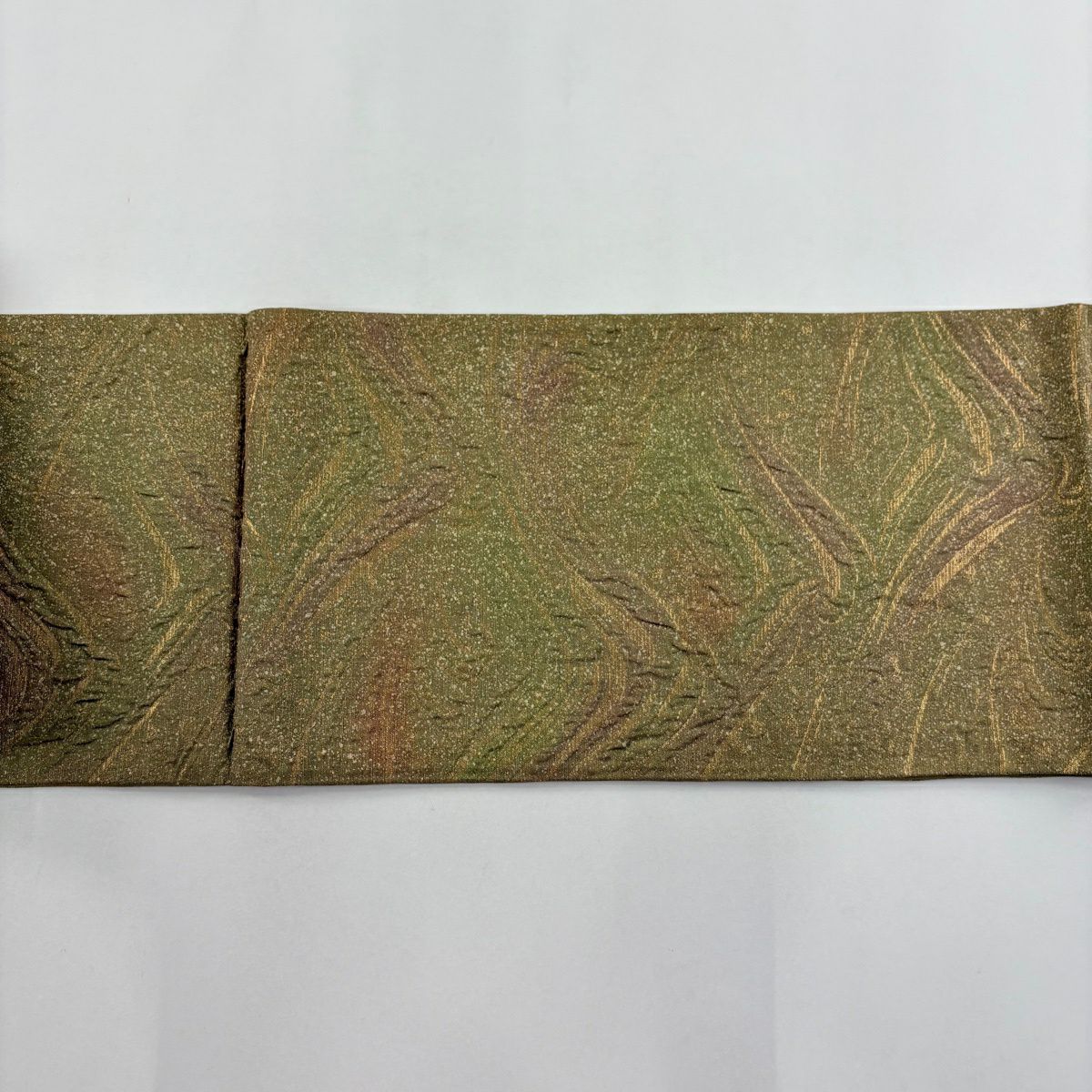 【美品】 袋帶 秀品級 波頭 金金箔 鶯 綠色 お太鼓圖案 純蠶絲