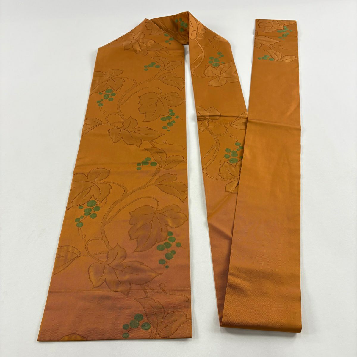 【美品】名古屋帶 秀品級 葡萄 山吹茶 純蠶絲