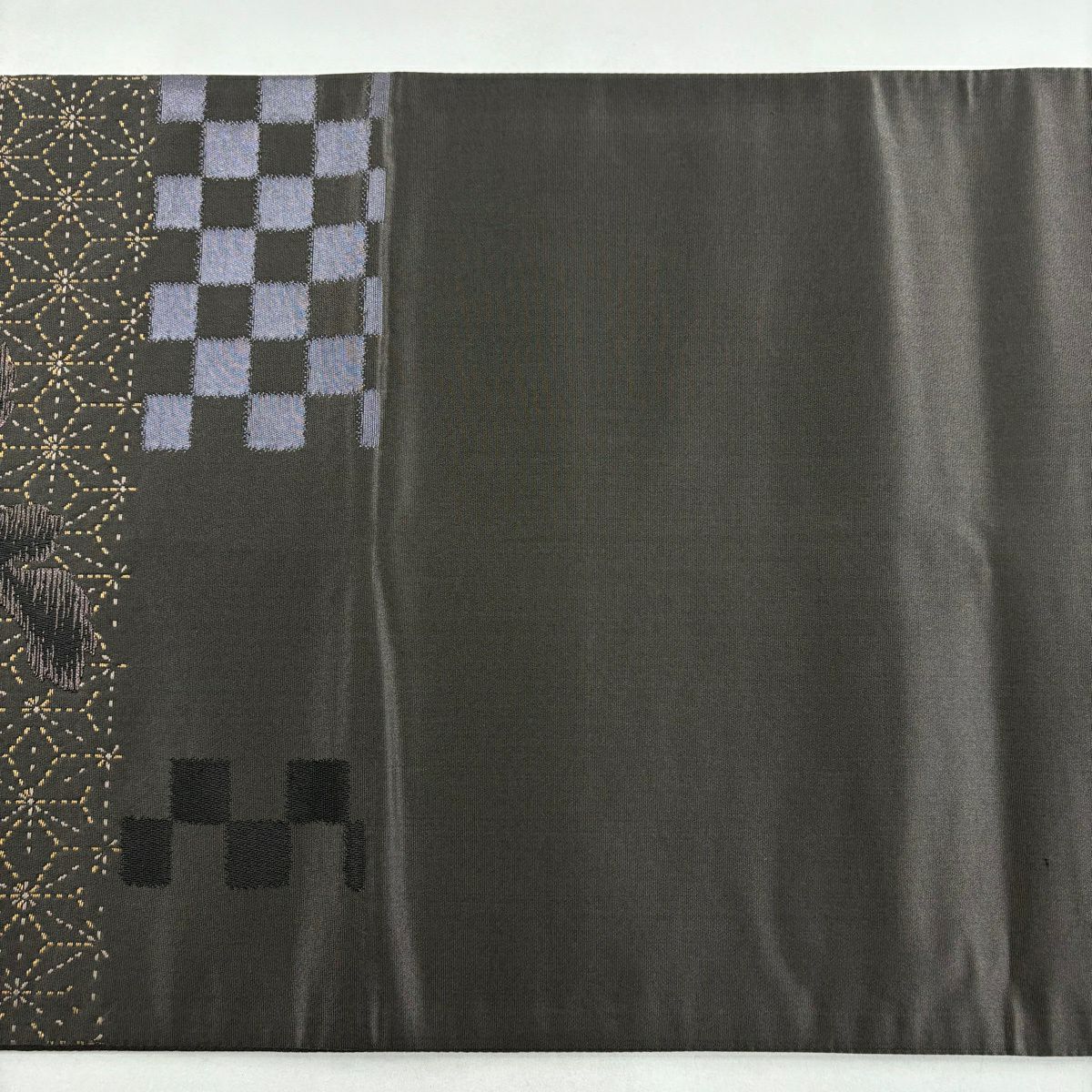 【美品】 袋帶 秀品級 大和 葉紋 麻葉 金絲 灰紫 六通 純蠶絲