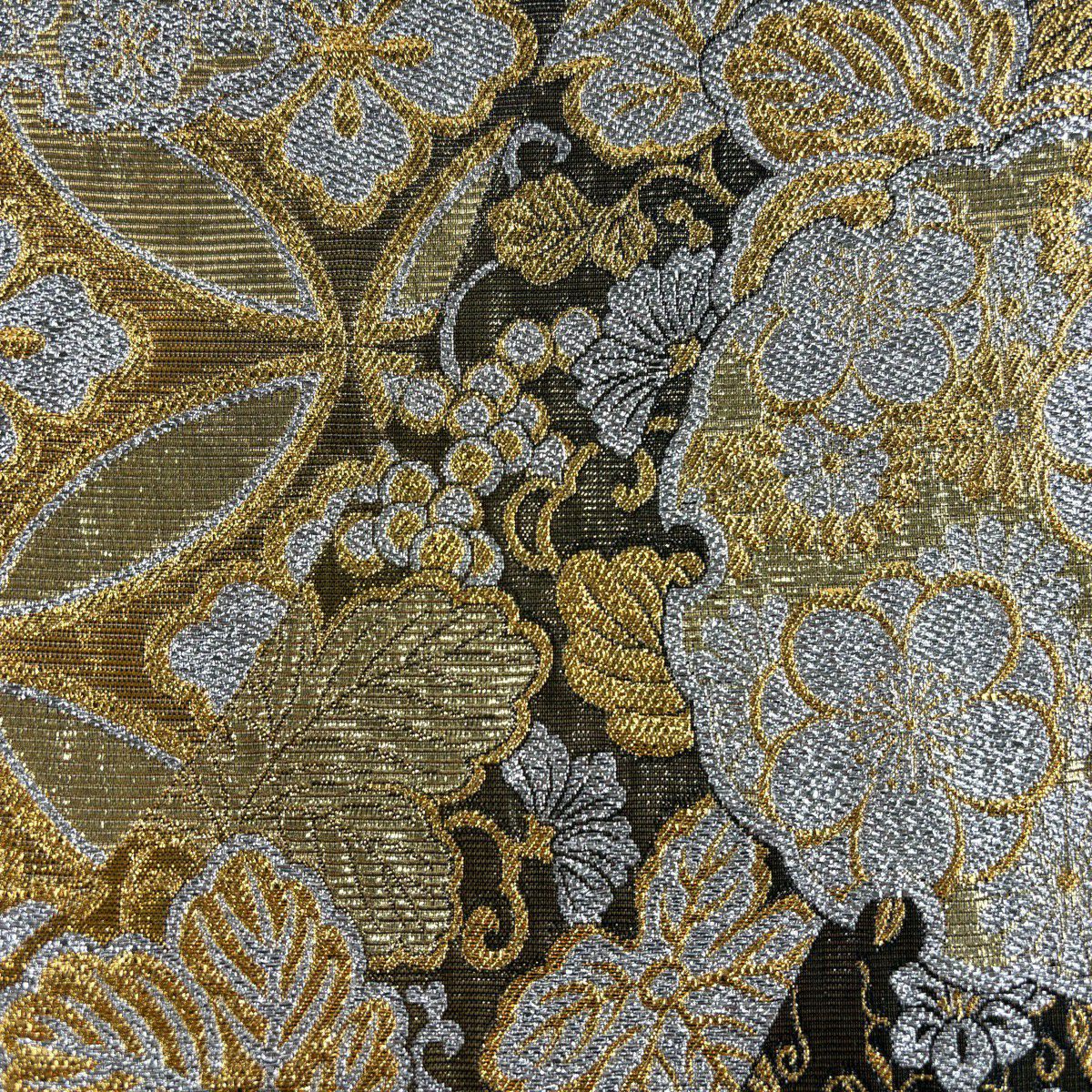 【美品】 袋帶 秀品級 雪輪 七寶花菱 金金箔 金絲 金茶 六通 純蠶絲