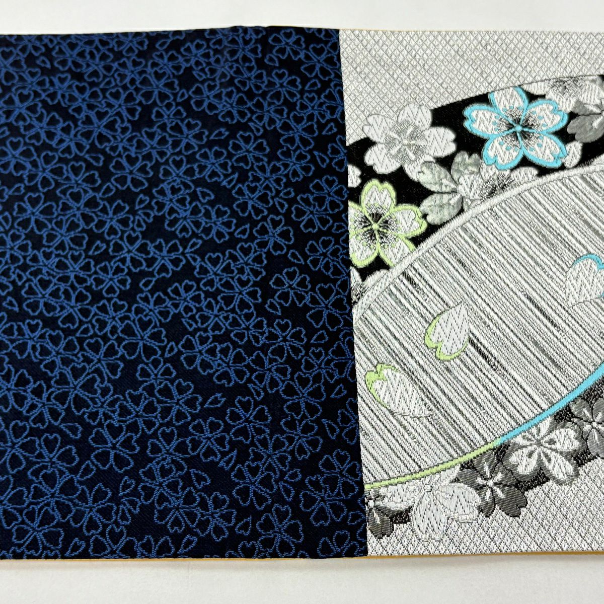 【美品】 袋帶 秀品級 樱花 樱花花瓣 銀線 金金箔 黑 六通 純蠶絲