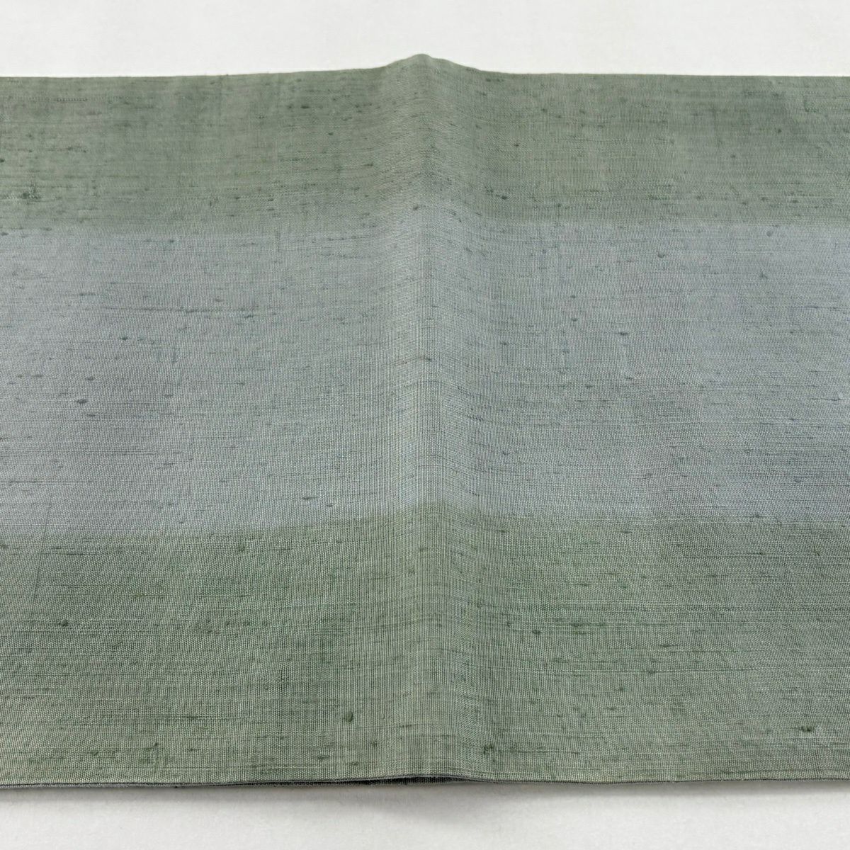 【美品】袋帶 秀品級 紬織織地 コプト圖案 草花紋刺繡 灰綠 お太鼓圖案 純蠶絲