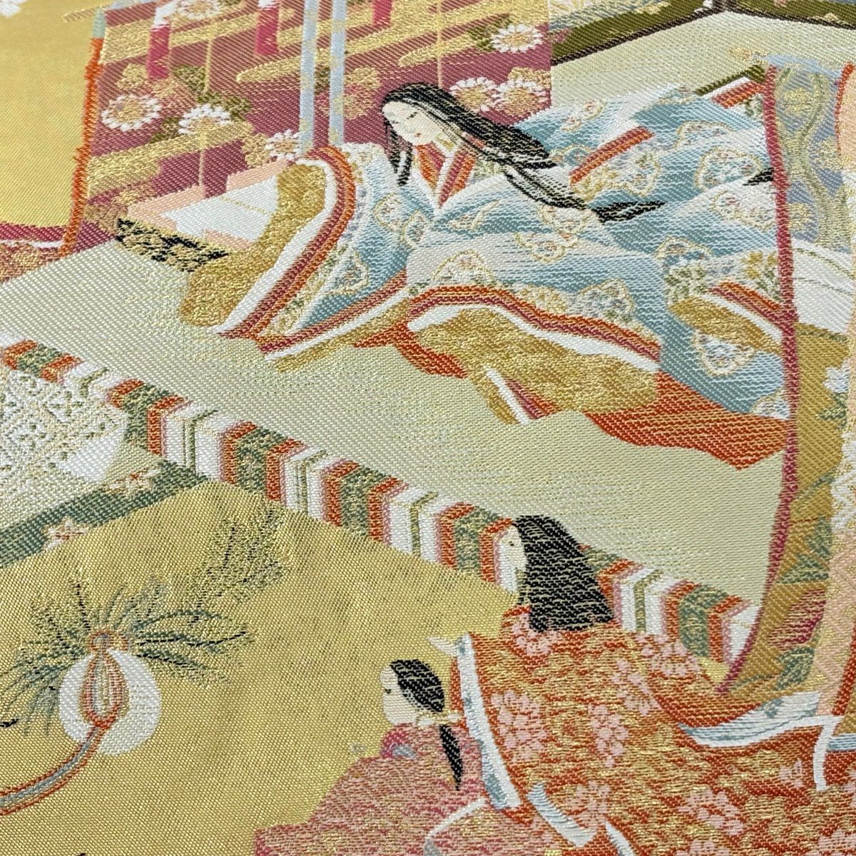 【美品】 袋帶 秀品級 證書齊全 姫 櫻花 金絲 金金箔 金色 大鼓圖案 純蠶絲