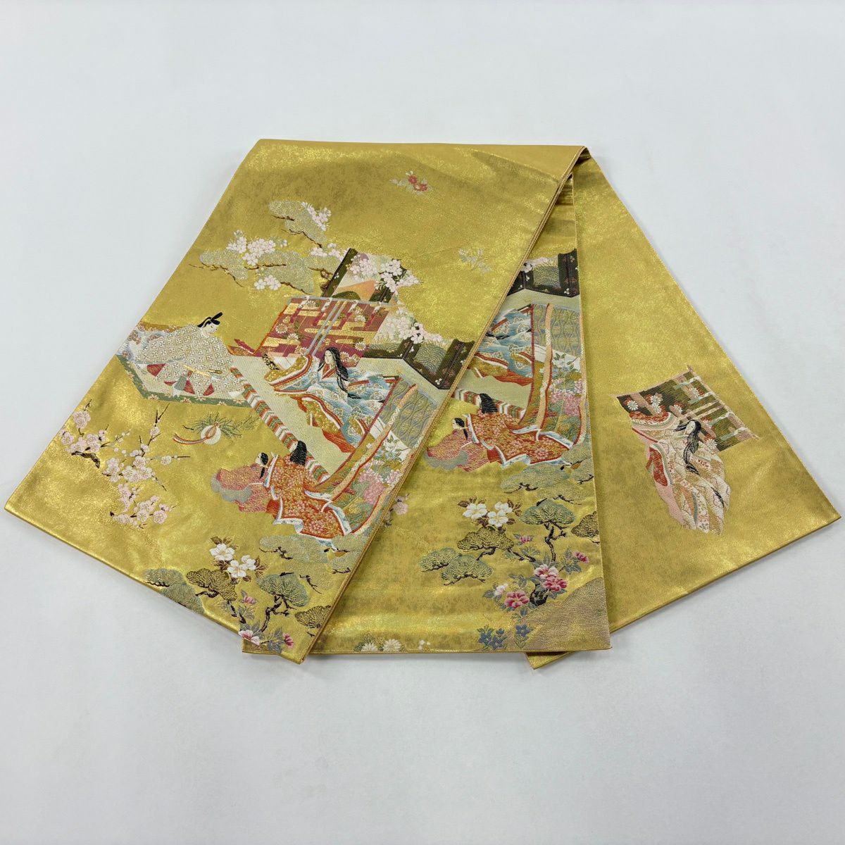 【美品】 袋帶 秀品級 證書齊全 姫 櫻花 金絲 金金箔 金色 大鼓圖案 純蠶絲