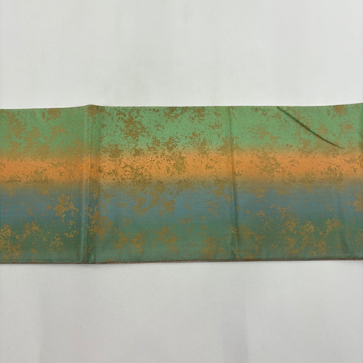 袋帶 秀品級 幾何學 金銀彩 綠 全通 純蠶絲