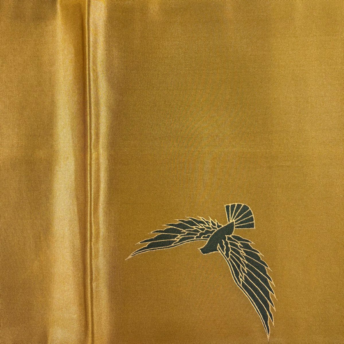 袋帶 秀品級 鳥 ヱ霞 金銀彩 金金箔 山吹茶 純蠶絲