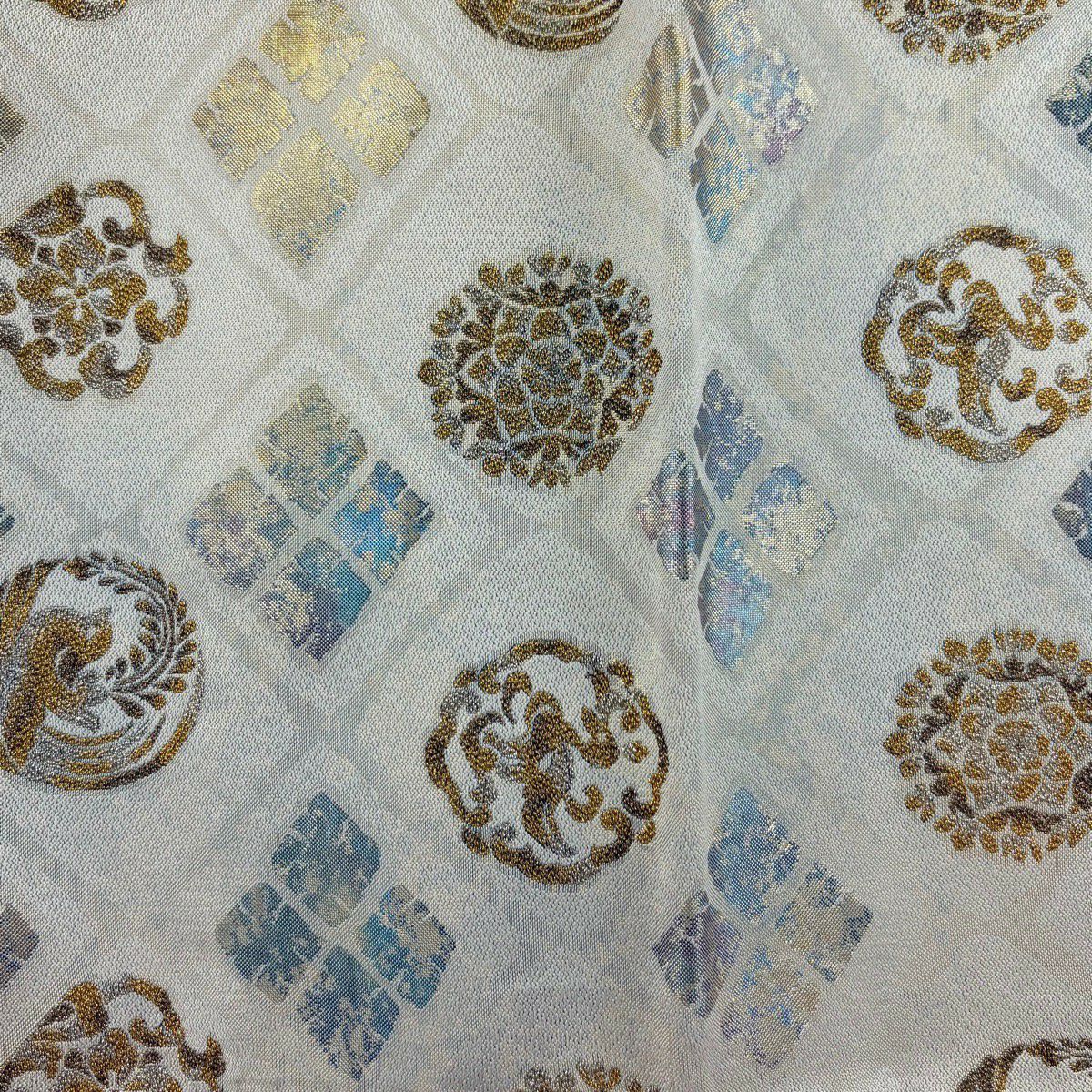 【美品】 袋帶 秀品級 利休 華紋 鳥 金金箔 奶油 六通 純蠶絲