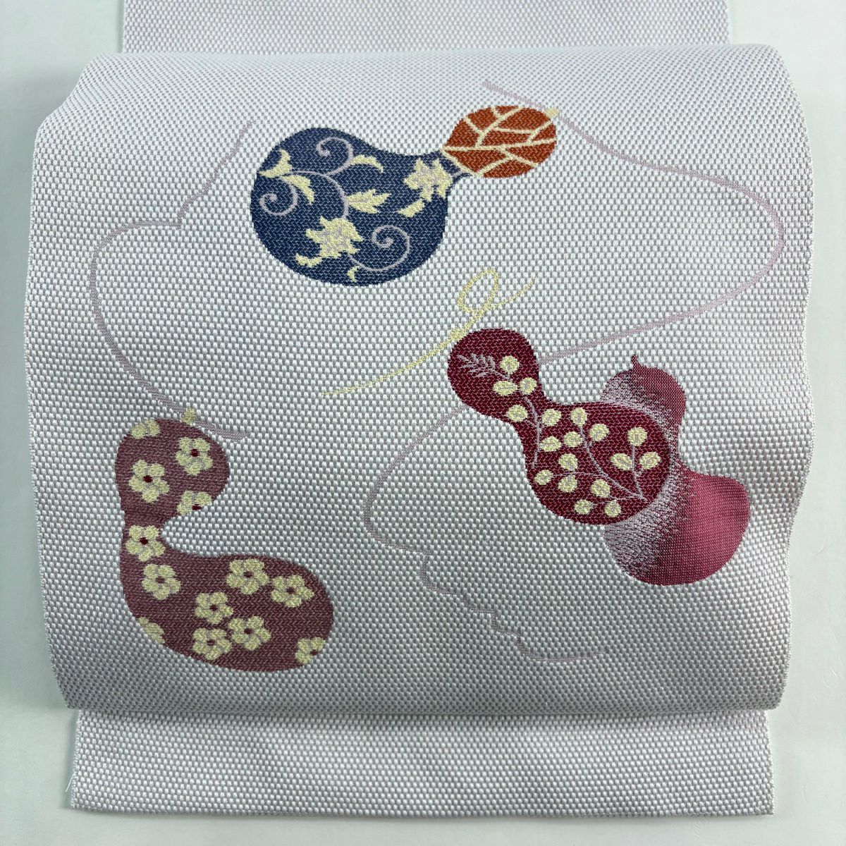 【美品】名古屋帶 秀品級 瓢箪 花唐草紋 淺粉色 純蠶絲