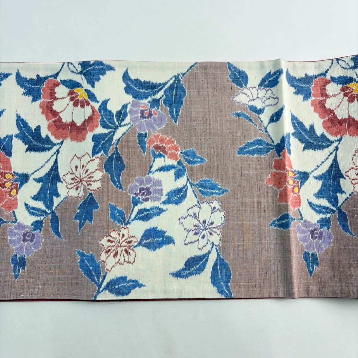 袋帶 秀品級 草花紋 灰紫 全通 純蠶絲
