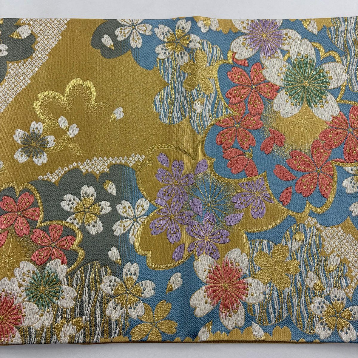 【美品】 袋帶 秀品級 振袖禮服禮服用 櫻花 鹿子紋 金銀線 金金箔 金色 六通 純蠶絲