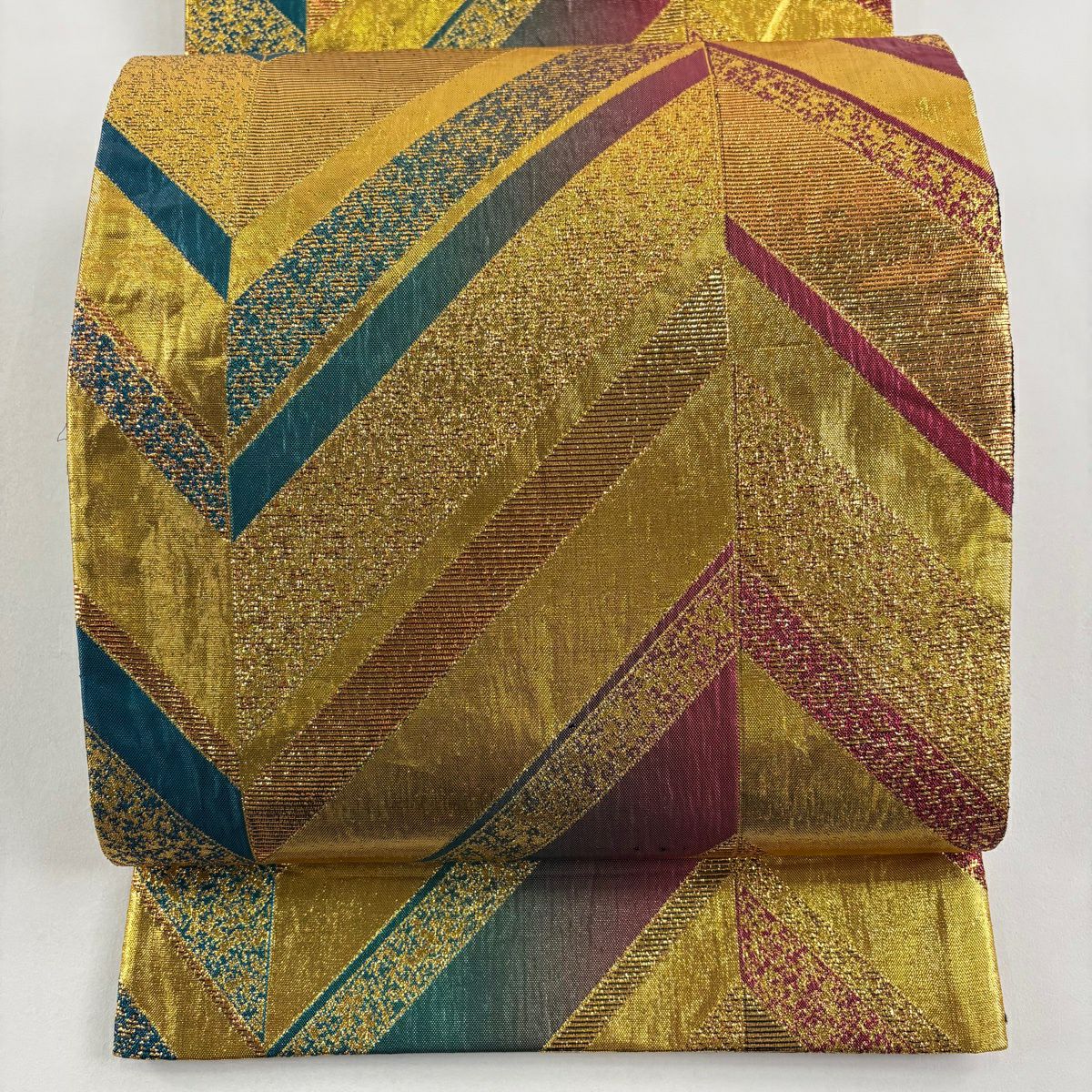 袋帶 秀品級 振袖禮服禮服用 幾何圖案 金金箔 六通 純蠶絲