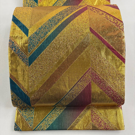 袋帶 秀品級 振袖禮服禮服用 幾何圖案 金金箔 六通 純蠶絲