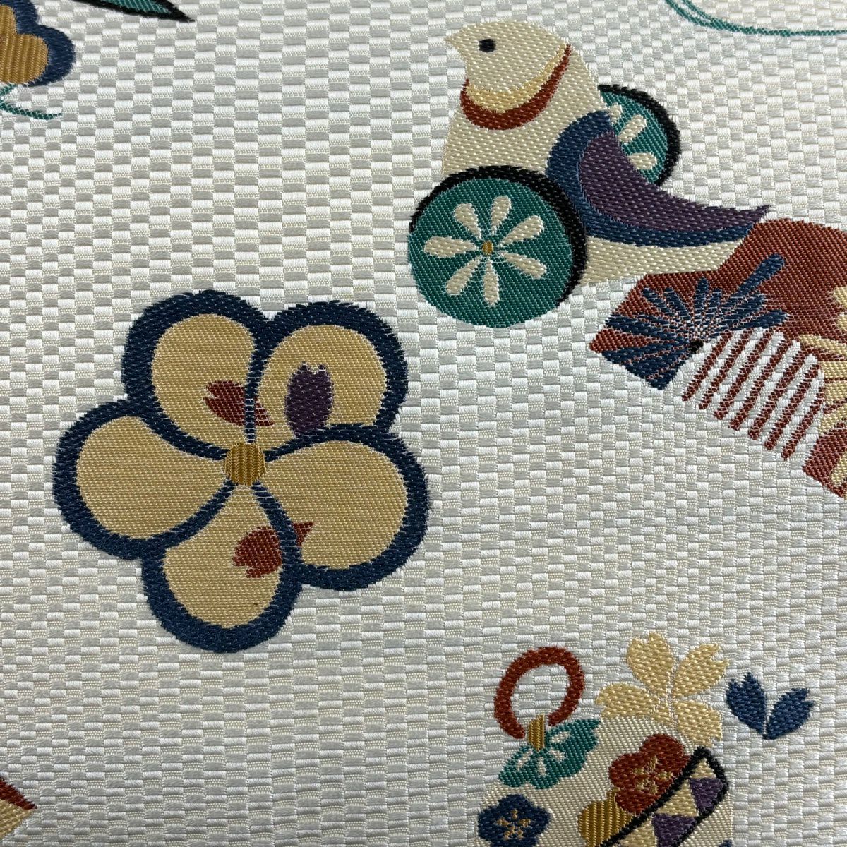 袋帶 優品級 玩具 鈴 刺繡 奶油色 大鼓圖案 純蠶絲