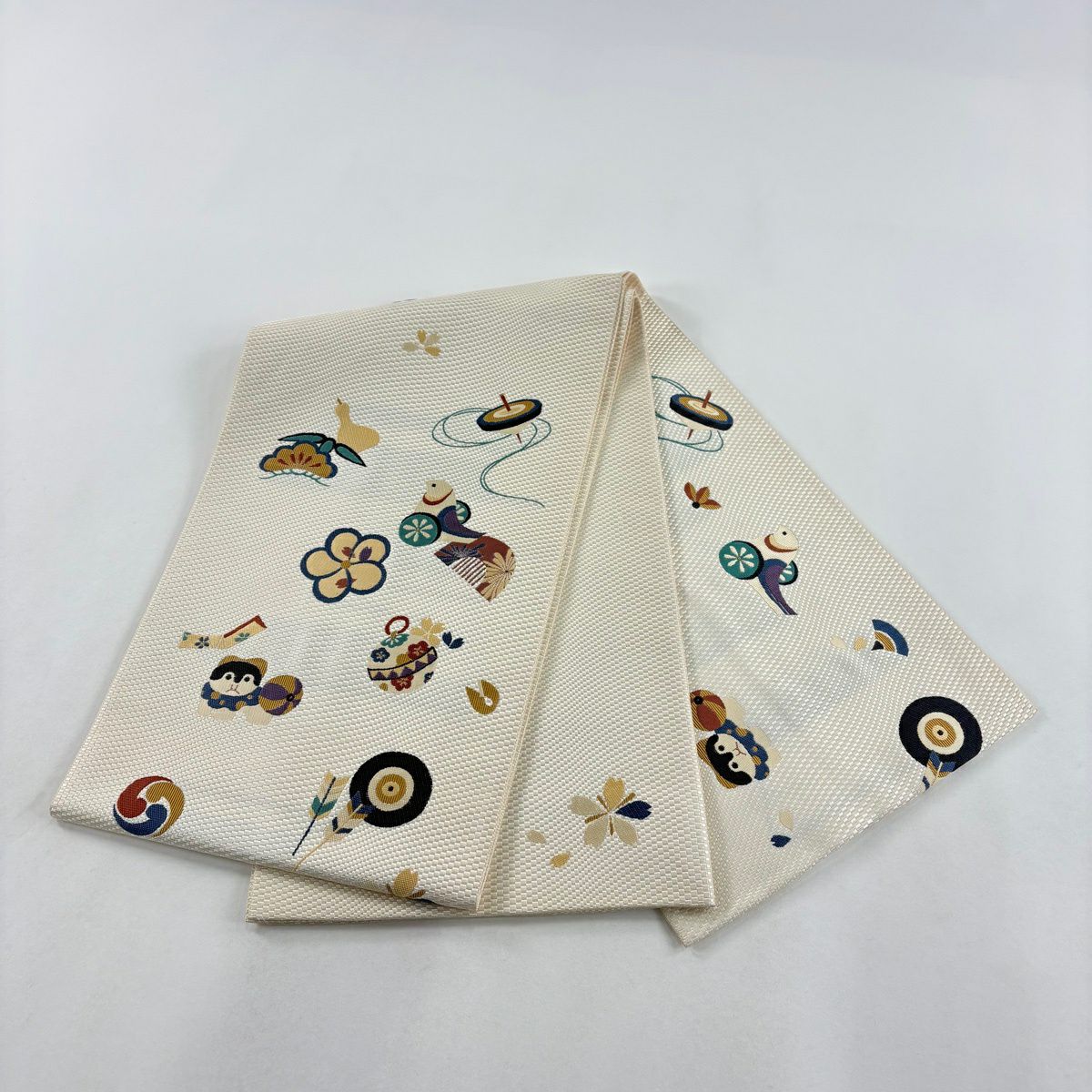 袋帶 優品級 玩具 鈴 刺繡 奶油色 大鼓圖案 純蠶絲
