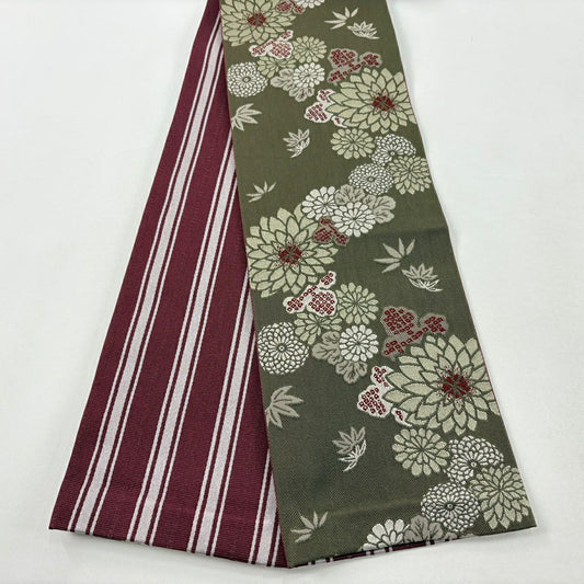 【美品】半幅帶 優品級 菊花 笹 茶 綠 化纖