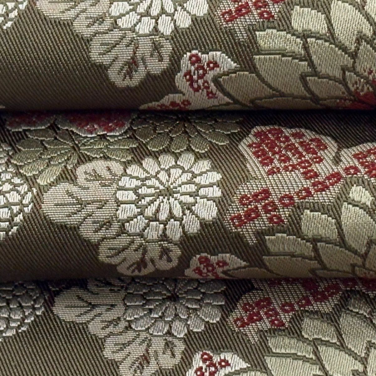 【美品】半幅帶 優品級 菊花 笹 茶 綠 化纖