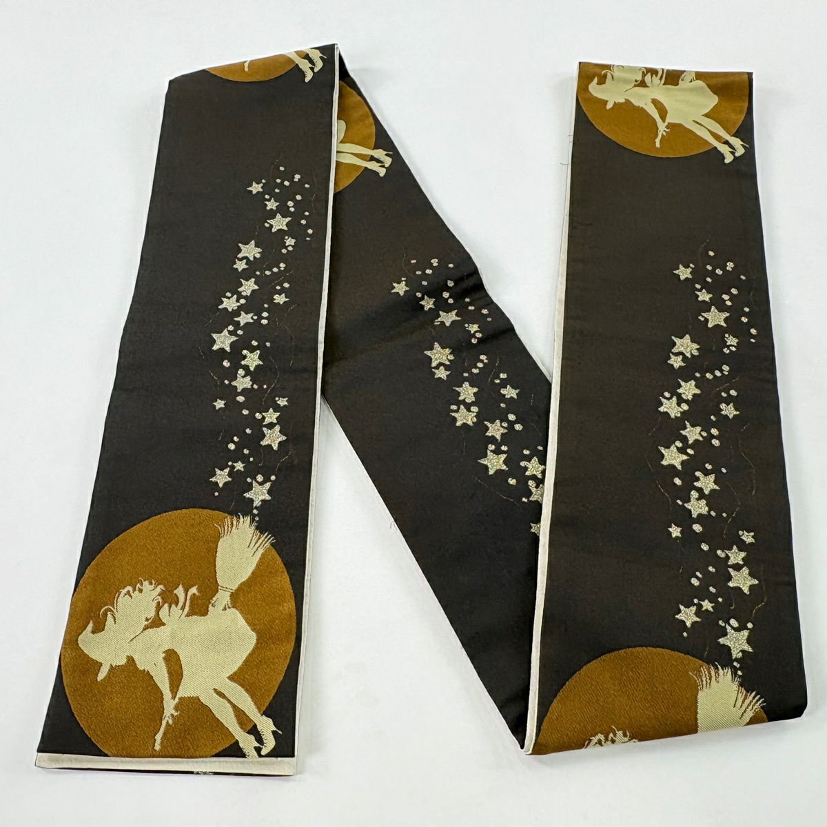 【美品】半幅帶 優品級 魔女 星 金金箔 焦茶 化纖