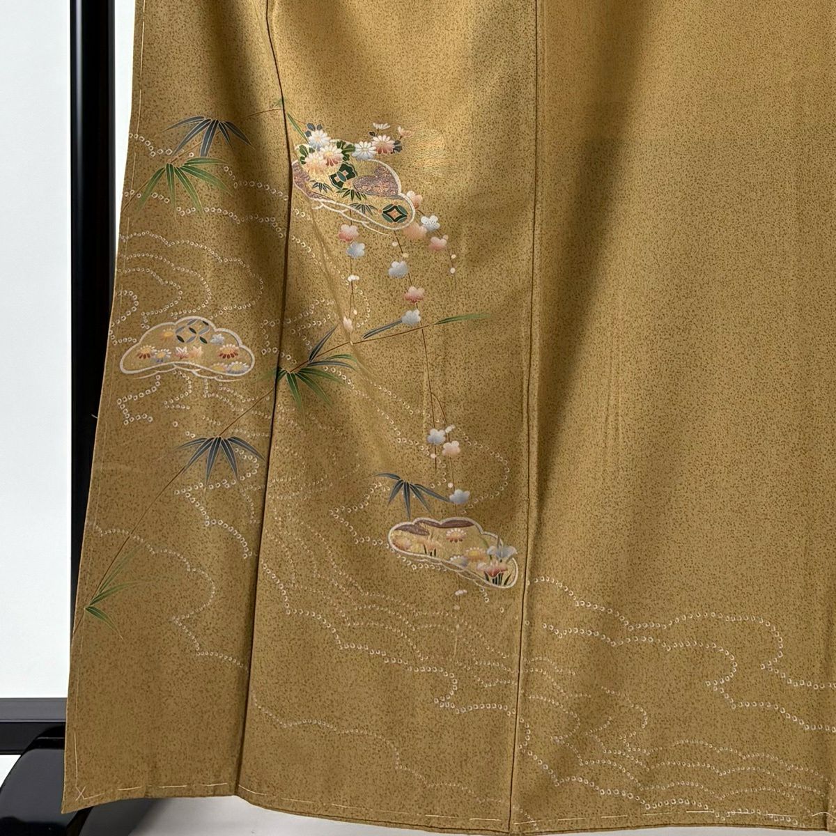 付下 身長164cm 袖長67cm M 雙層 名古屋帶套裝 松樹竹子梅花 雲紋 金銀彩 淺茶 純蠶絲 優品級